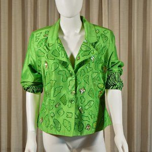 Blutique Lime Green Sequined Silk Jacket